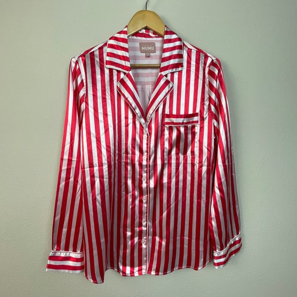 SHOW ME YOUR MUMU Peppermint Stripe Pajama Pants XS Red White Satin Lounge Sleep - Picture 9 of 14